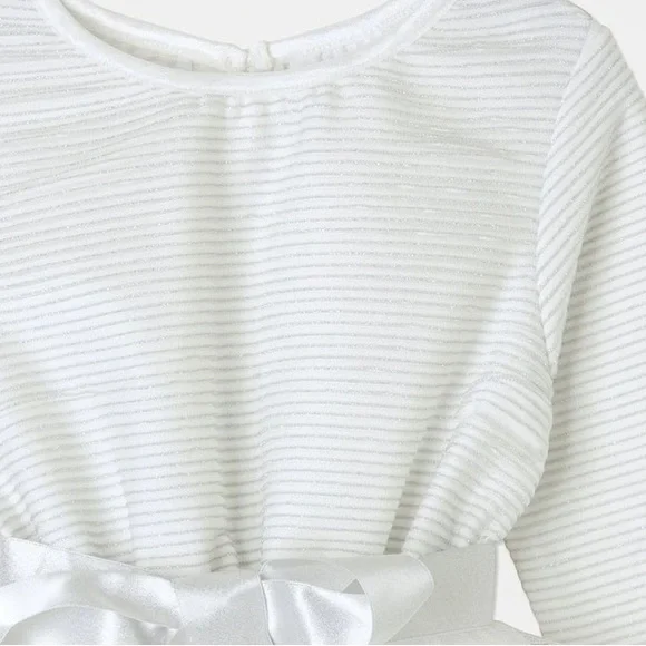 NWOT ORIGAMI Evie Long Sleeve Lurex Stripe Tutu Dress WHITE - Picture 4 of 14